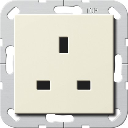 Gira British Standard socket outlet (BS 1363), 13 A 250 V~ with shutter cream white glossy System 55 — 277601
