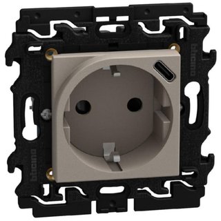 BTicino German standard socket 2 P+E 16 A 250 V with USB charger - stone — YG4141USB