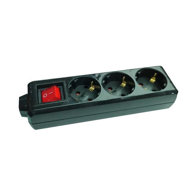 ACA Lighting MULTISTRIP 3 SOCKETS BLACK WITH CHILD PROTECT & SWITCH 16A IP20 AND CABLE H05VV-F 3x1.5mm2/1.5m NET — BMS20CS315B