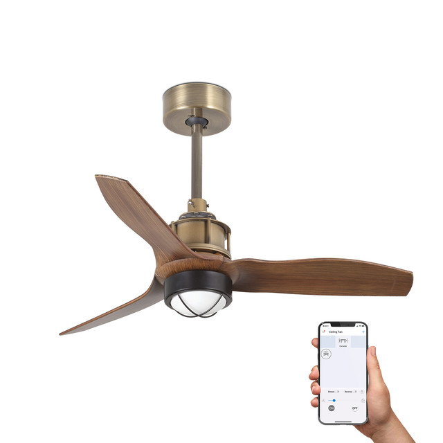 Faro Barcelona JUST FAN S Old gold/walnut fan 3000K TUYA — 33428WT1N