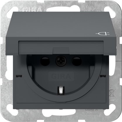 Gira SCHUKO socket outlet 16 A 250 V~ with hinged cover and increased contact protection (Safety Plus) anthracite System 55 — 441428