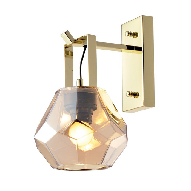 ACA Lighting NETTO WALL MOUNT LUMINAIRE 1XE27 GLASS UMBER + BRASS METAL Φ18Χ23,5Χ30CM DIAMONDRA — V371481WA
