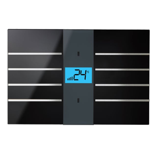 Blumotix Glass Line cover — KNX Glass Thermostat, rectangular, black — BX-F-RKBGT-Silver