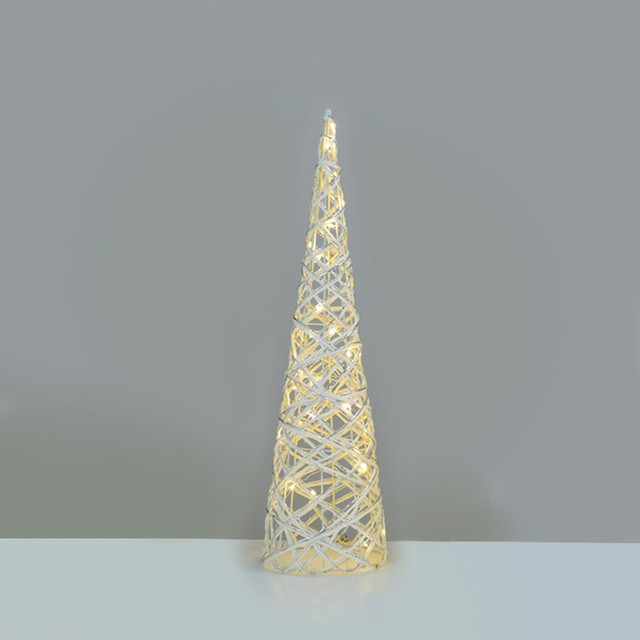 ACA Lighting "WHITE & SILVER CONE TREE" 30 MINI WW LED LIGHTS BAT 3ΧΑΑ,IP20 Φ17X60CM — X11301118