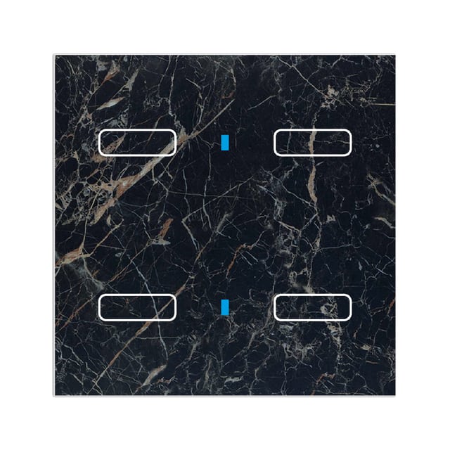 Blumotix Glass Marble cover — 4 buttons, square, black marble effect — BX-F-QBM4N