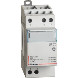 BTicino Single-phase safety transformer - voltage from 230Vac to 12/24Vac - 4VA - 2 modules — F90/12/24