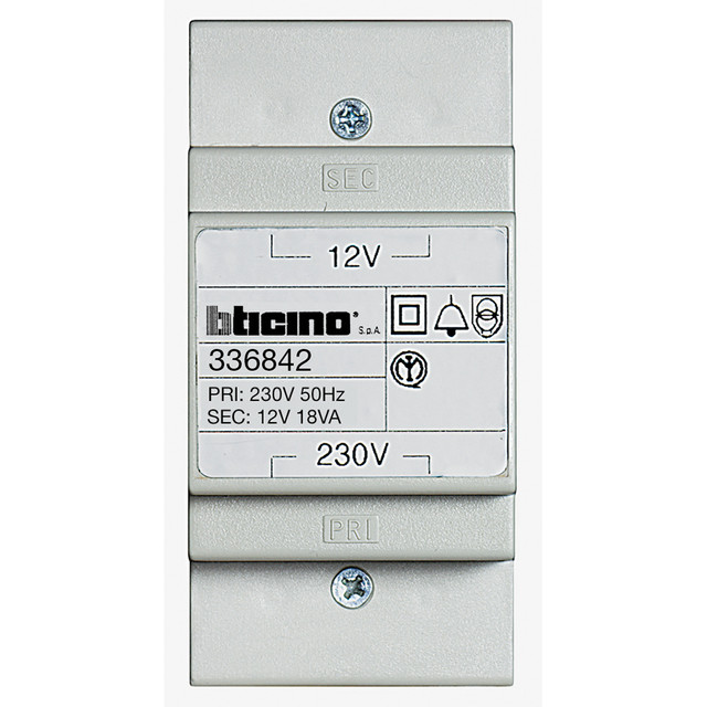 BTicino 3 DIN Transformer 230 V 12 V, 18 VA — 336842