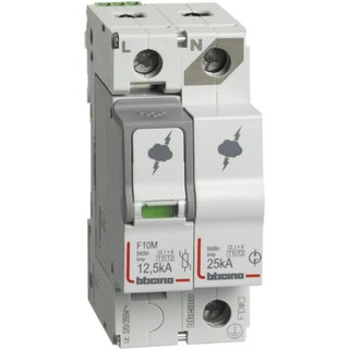 BTicino SPD - 1P+N - Type T1+T2 - Iimp=12.5kA - Up=1.5kV - Uc=320Vac - 2 modules — F10MC2