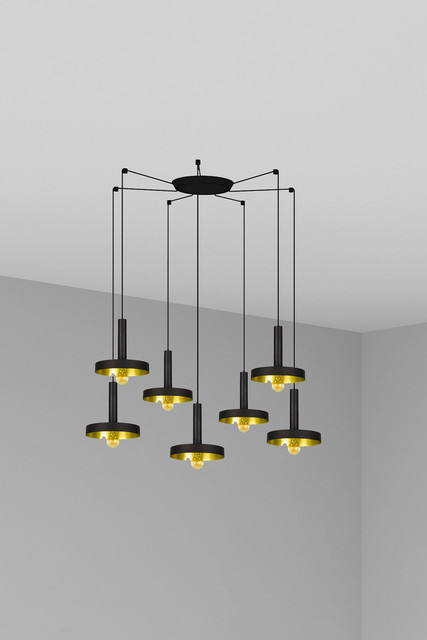 Faro Barcelona WHIZZ 7L Black/golden pendant lamp — 20160-7L