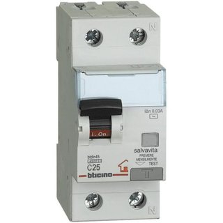 BTicino BTDIN RS - 1P+N Rcbo curve C - 4.5kA - Idn=0,03A type AC - 230V - In=25A — GC8813AC25