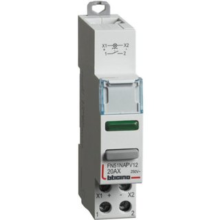 BTicino 1NO pushbutton with green LED - 20A - 12/48V - 1 module — FN51NAPV12
