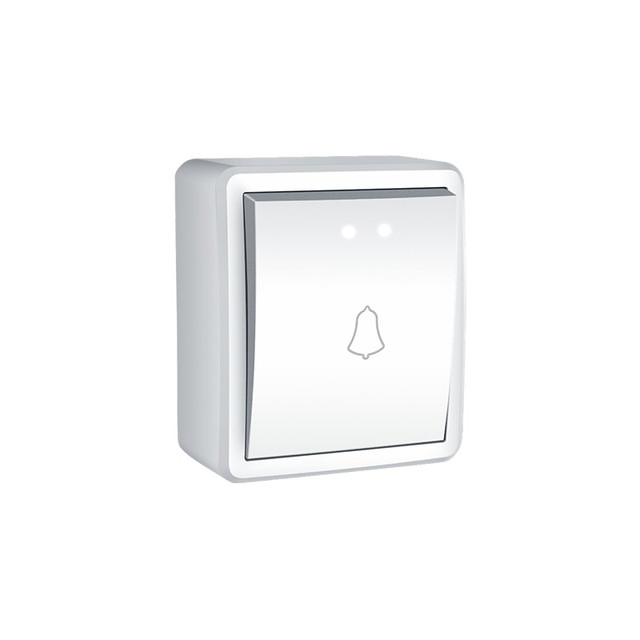 ACA Lighting MURATA 1 GANG PUSH BUTTON SWITCH & LED LAMP (12VAC) "BELL SYMBOL" WALL MOUΝΤED SCREWS 1P 10A 250VAC IP20 WHITE — 1000222101