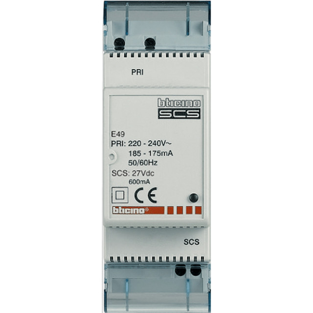 BTicino Compact power supply - input 230 Vac, output 27 Vdc 600 mA max. - 2 DIN modules — E49
