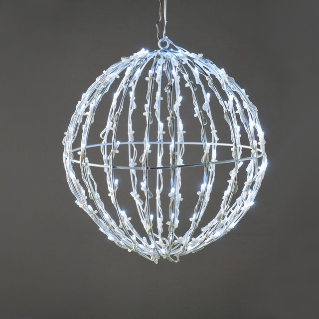 ACA Lighting "3D BALL", MOTIF 150 LED STRING LIGHTS, COOL WHITE, ADAPTOR (4.5VDC) , IP44, 30x30x31cm, WHITE CABLE, 5m — X081502413 — manufacturer representative image