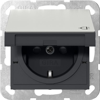 Gira SCHUKO socket outlet 16 A 250 V~ with hinged cover and increased contact protection (Safety Plus) stainless steel System 55 — 4414600