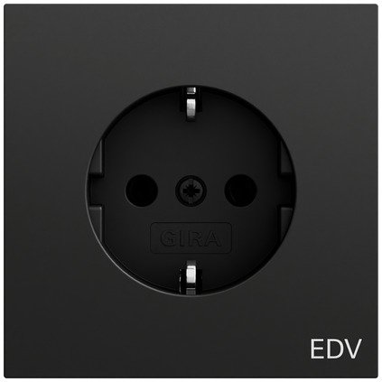 Gira SCHUKO socket outlet 16 A 250 V~ with imprint “EDV" black matt (lacquered) — 445874