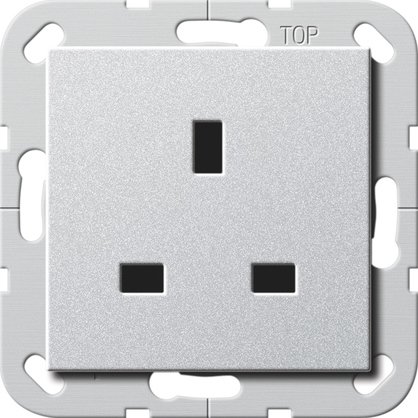 Gira British Standard socket outlet (BS 1363), 13 A 250 V~ with shutter colour aluminium System 55 — 277626