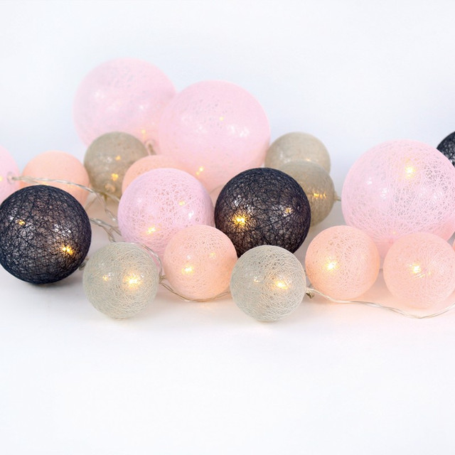 ACA Lighting “WOVEN BALL FAIRY LIGHTS” PINK - GREY BALL 20 LED STRING LIGHTS WITH BATTERIES (3xΑΑ) WARM WHITE IP20 285+30cm TRANSPARENT CABLE — X07201160
