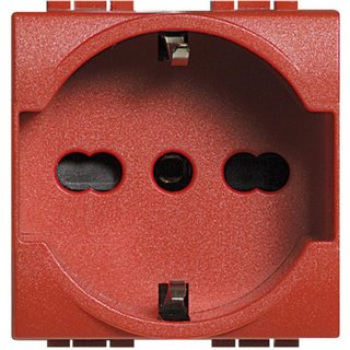 BTicino Socket 2P+T 16A 250 Vac - earth lateral contacts for Plugs german standard - red — L4140/16R
