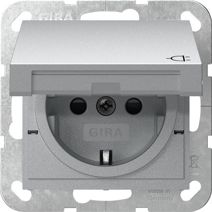 Gira SCHUKO socket outlet 16 A 250 V~ with hinged cover and increased contact protection (Safety Plus) colour aluminium System 55 — 441426