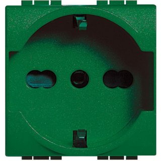 BTicino Socket 2P+T 16A 250 Vac - earth lateral contacts for Plugs german standard - green — L4140X16V