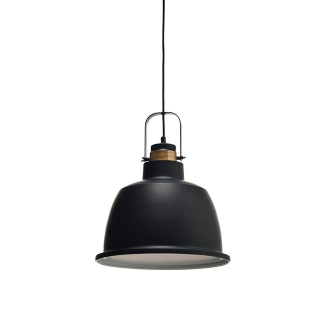 ACA Lighting PENDANT METALIC BLACK 1ΧE27 + WOOD SHADE Φ35ΧΗ145CM ERNEST — KS212635P
