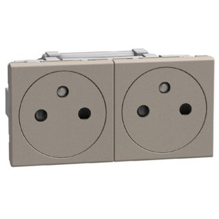 BTicino French standard socket 2 P+E 16 A 250 V - flat - automatic clamps - duplex 4 modules - dark — YG4142M2AF
