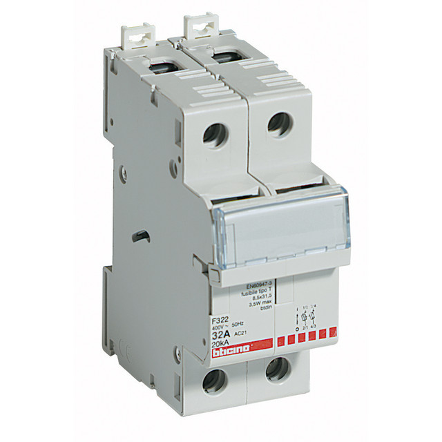 BTicino Fuse carrier 2P - 32A - 500V - fuses type F (10.3x38 mm) - 2 modules — F322