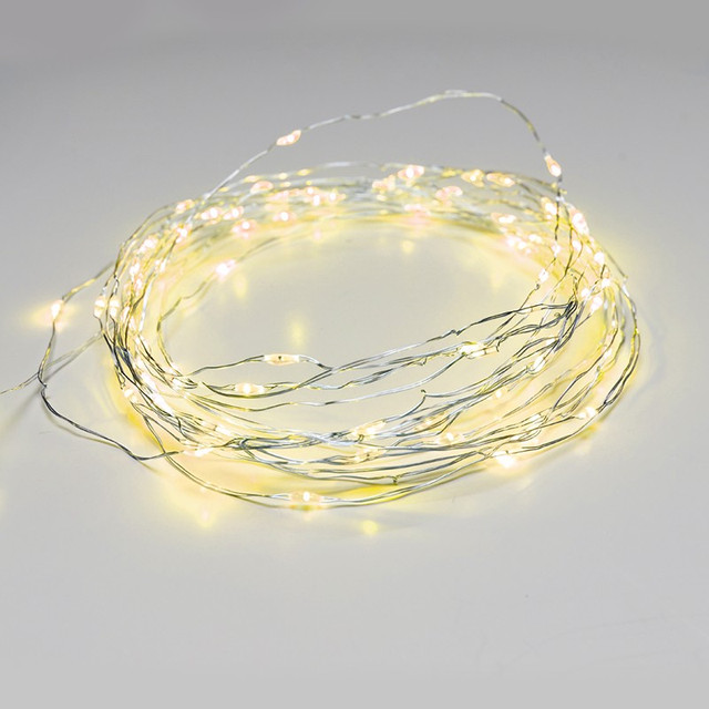 ACA Lighting 100 LED STRING LIGHTS YELLOW SILVER COPPER WIRE ADAPTOR(3VDC) & 8 FUNCTIONS IP44 10m+3m 1.8W — X01100712