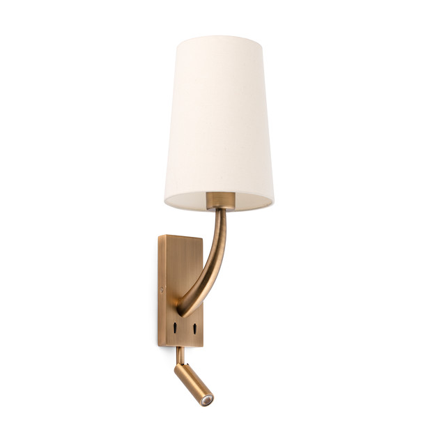 Faro Barcelona REM Old gold/beige wall lamp with reading light — 29683-20