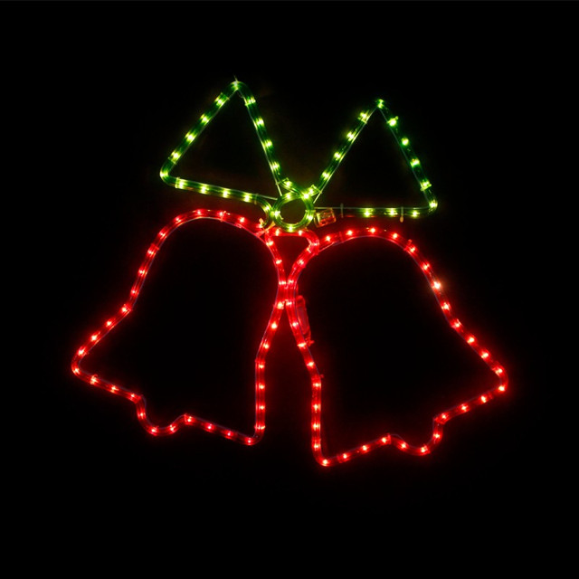 ACA Lighting "DOUBLE BELLS", 108 RICE BULBS MOTIF 3m 2-WIRE ROPE LIGHT, GREEN-RED, FLASH CONTROLLER, IP44, 55x55cm, 1.5m LEAD CABLE — X083633112