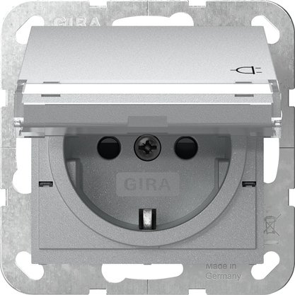 Gira SCHUKO socket outlet 16 A 250 V~ with hinged cover, inscription space and increased contact protection (Safety Plus) colour aluminium System 55 — 455726