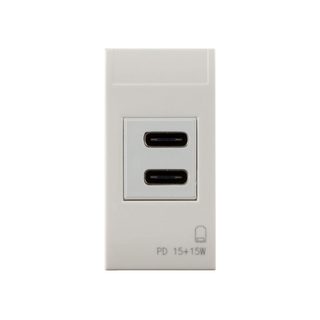 AVE USB TYPE C+C POWER SUPPLY, DOMUS S44, RAL 9010 – GLOSSY FINISH – OUT 30 W PD IN 230V, 1 MOD. — 441082USBCC