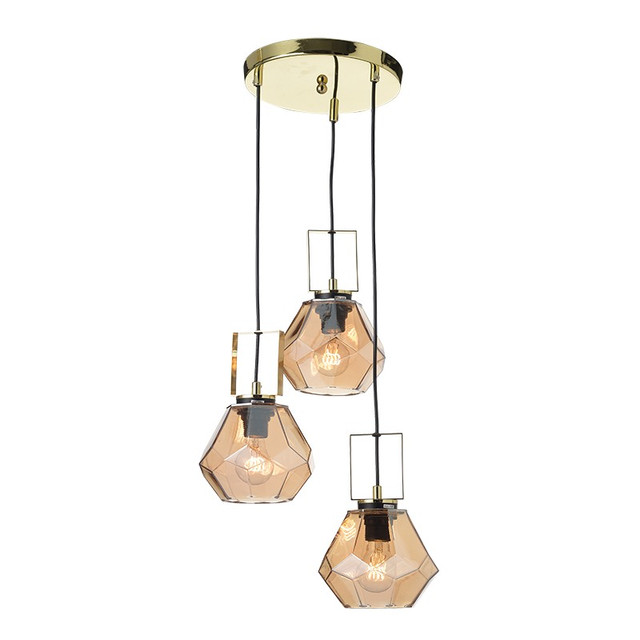 ACA Lighting NETTO BEIGE L/F 3ΧΕ27 GLASS AMBER+BRASS ΜΕΤΑL Φ30ΧΗ101CM DIAMONDRA — V371483PA