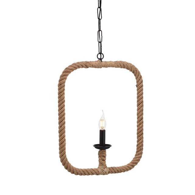 ACA Lighting NETTO PENDANT 1XE14 METAL BLACK RECTANGLE+ROPE40ΧΗ120CM — 563401PRT