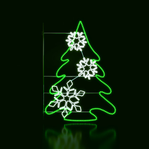 ACA Lighting STREET POLE XMAS TREE MOTIF 24m WHITE& GREEN ROPE LIGHTS 1,5m CABLE IP65 1850x900x50mm — manufacturer representative image