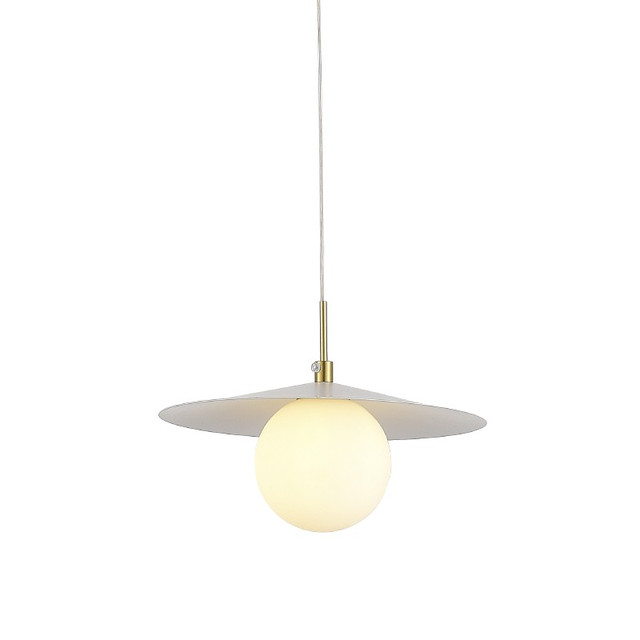 ACA Lighting PENDANT LIGHT 1XG9 GOLD METAL WHITE PVC SHADE D100mm GLOBIE — SUH12WH