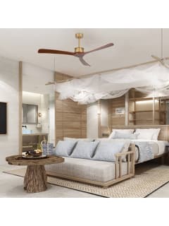 Zambelis 23002 PENDANT FAN GOLD-SOLID WALNUT BLADES METAL-WOOD WITHOUT LIGHT