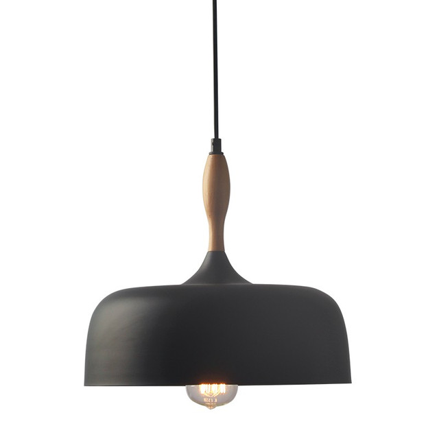 ACA Lighting BELL BLACK 1 Χ Ε27 D32CM METAL +WOOD CUBA — KS1513P321BK