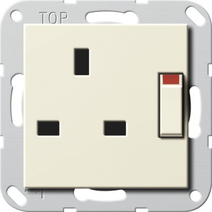 Gira British Standard socket outlet (BS 1363), 13 A 250 V~ switched, with shutter cream white glossy System 55 — 277801
