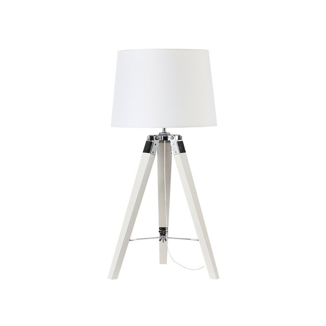 ACA Lighting NETTO TABLE LIGHTING 1ΧΕ27 WOOD+WHITE SHADE + CHROME METAL Φ30XH65CM MOUSSE — TF17701TWCW