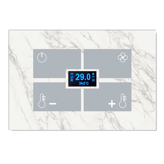 Blumotix Glass Marble cover — KNX Glass Thermostat rectangular, marble effect, white — BX-F-RWMT