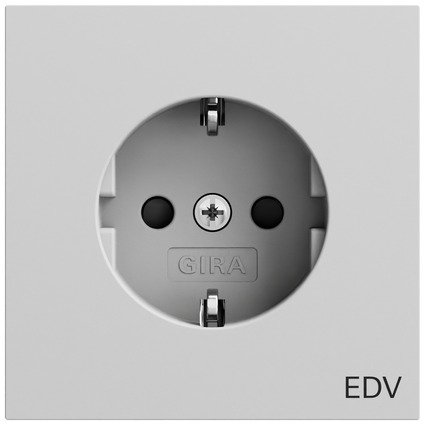 Gira SCHUKO socket outlet 16 A 250 V~ with imprint "EDV" and increased contact protection (Safety Plus) grey matt (lacquered) — 446176