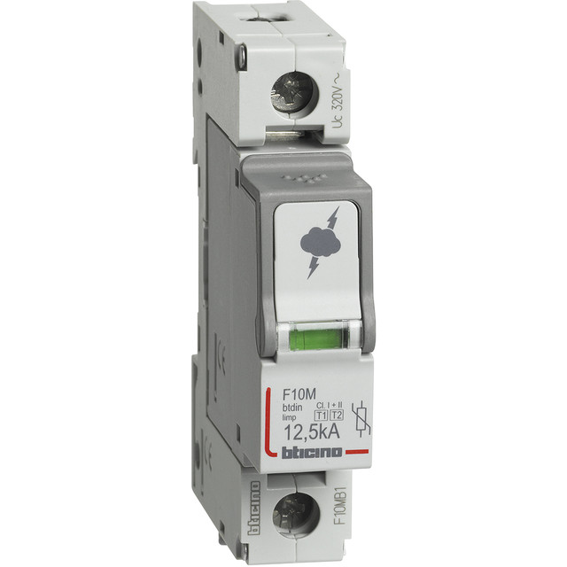 BTicino SPD - 1P - Type T1+T2 - Iimp=12.5kA - Up=1.5kV - Uc=320Vac - 1 module — F10MB1