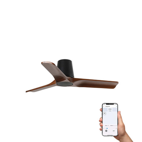 Faro Barcelona HEYWOOD TUB S Black/walnut fan TUYA — manufacturer representative image