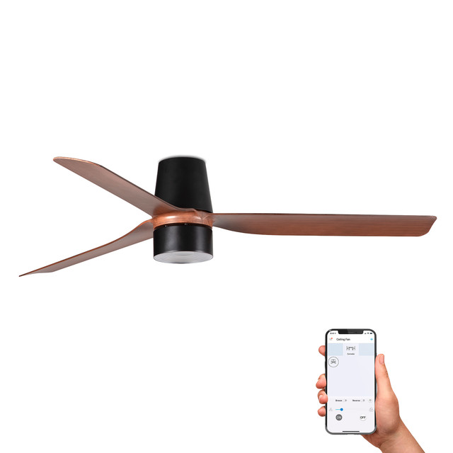 Faro Barcelona PUNT TUB TEK M Ceiling fan black/walnut 2700K TUYA — 33831WT3W
