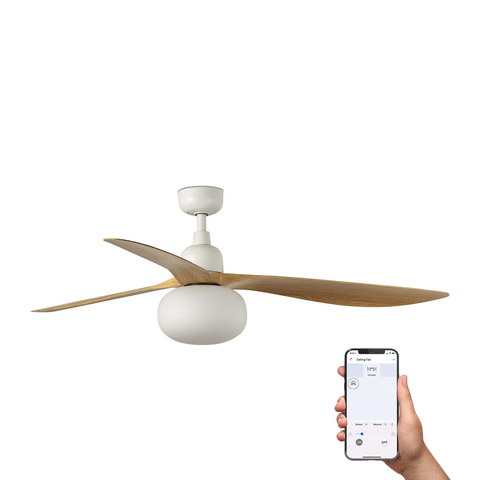 Faro Barcelona OUTWOOD L Ceiling fan white/oak IP44 E27 TUYA — manufacturer representative image