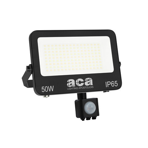 ACA Lighting LED SMD BLACK FLOOD LUMINAIRE WITH SENSOR 50W 3CCT 5000LM 185-260V RA>80 IP66 — manufacturer representative image