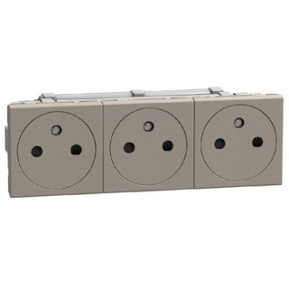 BTicino French standard socket 2 P+E 16 A 250 V - flat - automatic clamps - duplex 6 modules - dark — YG4142M3AF