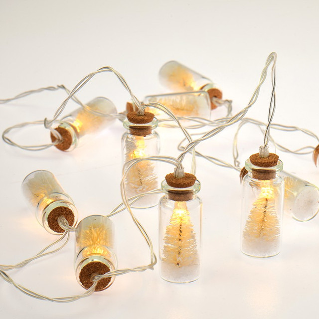 ACA Lighting ”MINI GLASS BOTTLE" WHITE TREE 10 LED STRING LIGHTS WITH BATTERIES (2xΑΑ) WARM WHITE IP20 135+30cm TRANSPARENT CABLE — XJ10WW2A